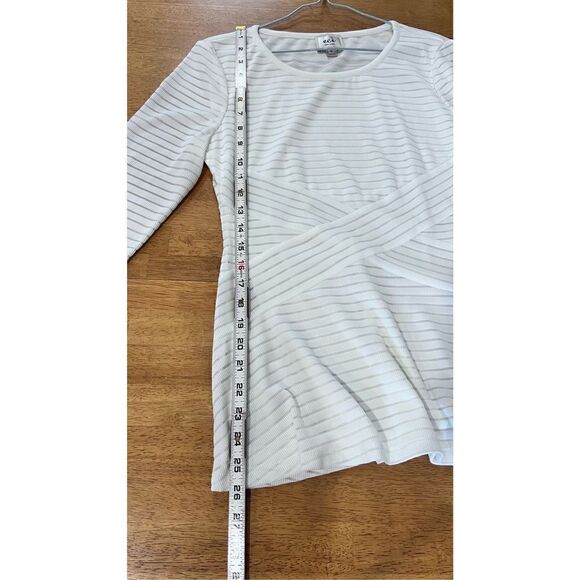 Eci Womens Ribbed Striped Long Sleeve Fit & Flare Dress White Silver Size Medium - Picture 7 of 9